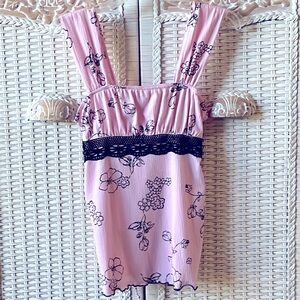 Pink and black summer top with flowers